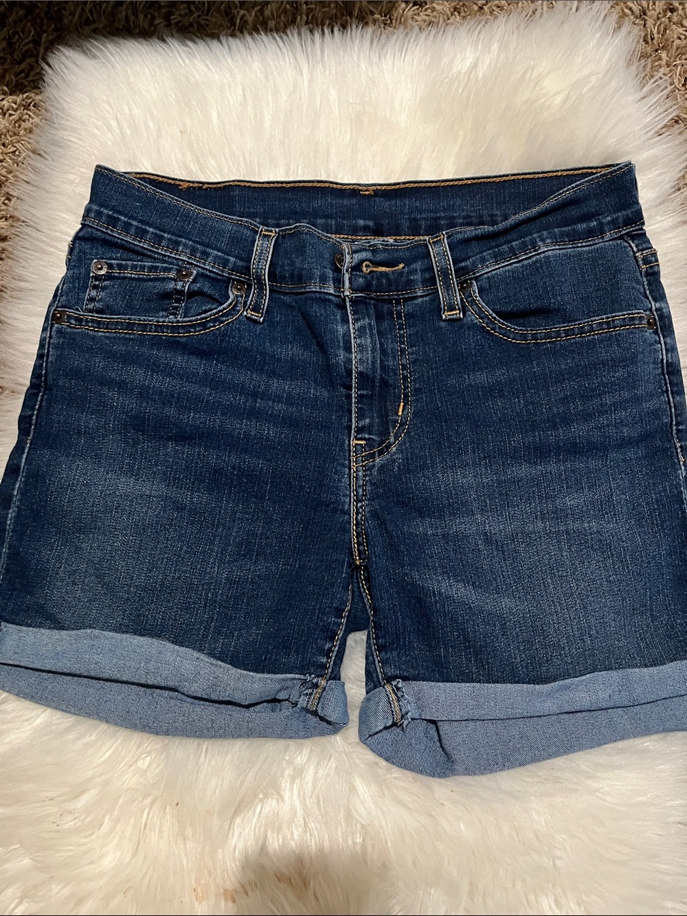 Levi's Dark Blue Rolled-Cuff Denim Shorts